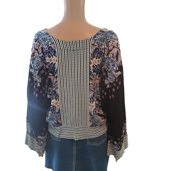 Free People Size S Mix N Match Blouse Black Combo Dark Floral Boho Oversized - Picture 5 of 9